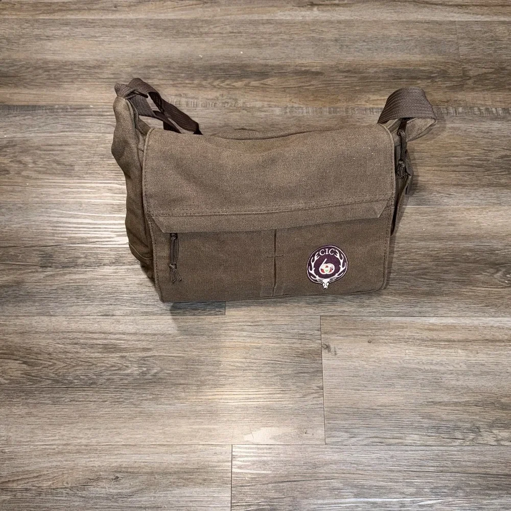 Brown Coffee-Themed Cotton Canvas Messenger Bag w/CIC Patch